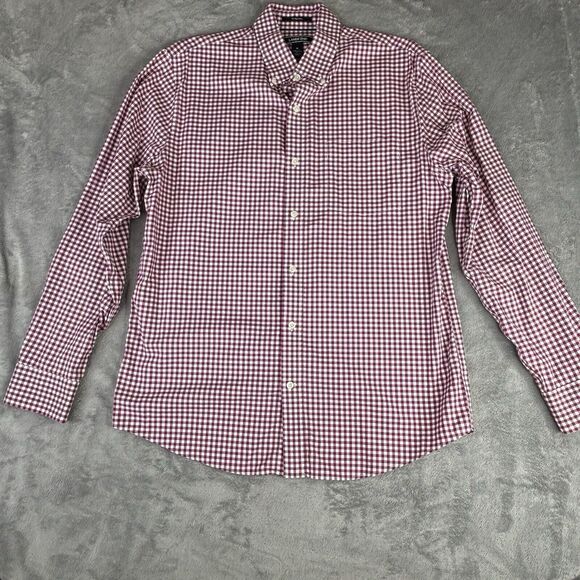 Lands End Button Down Shirt Mens M 15-15.5 Red Gingham Check Traditional Fit - Picture 3 of 10